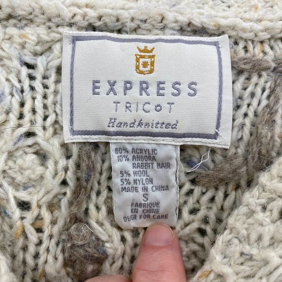 Express Chunky Cable Knit Sweater Handknitted Oversized Womens Small Tan Cozy - Picture 6 of 10